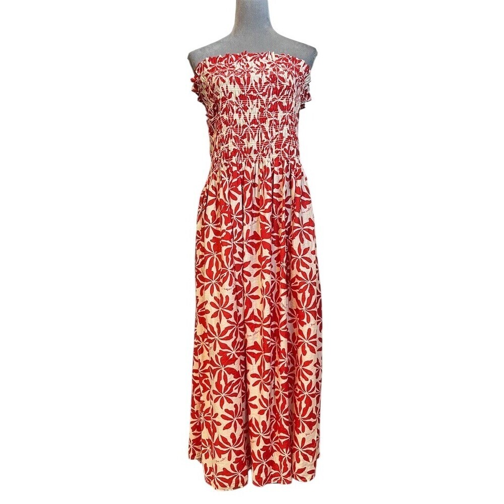 H&M Floral Maxi Smocked Dress 2XL Tropical Summer Resort Vacation Beach - Picture 1 of 7